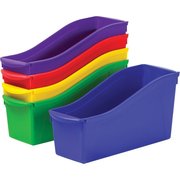 Storex Book Storage Bin, Plastic, 5.3 in W, 12.6 in H, Assorted - Red, Green, Blue, Yellow, Purple, 5 PK STX70105U06C